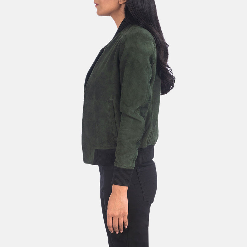 Bliss Vert Suede Blouson Bombardier en Cuir pour Femme