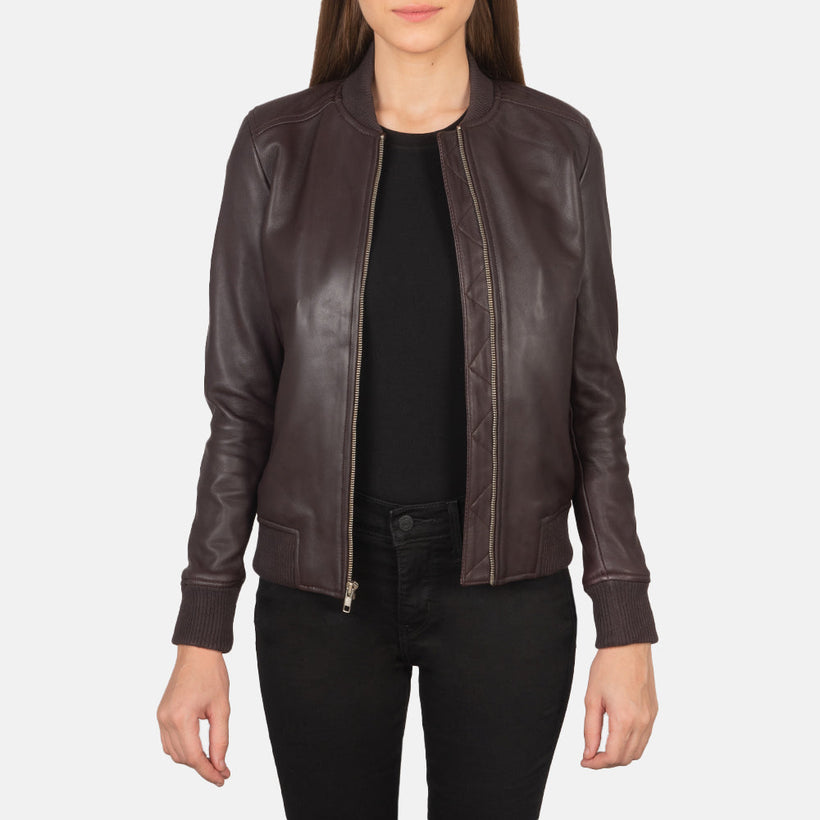 Bliss Bordeaux Blouson Bomber en Cuir pour Femme