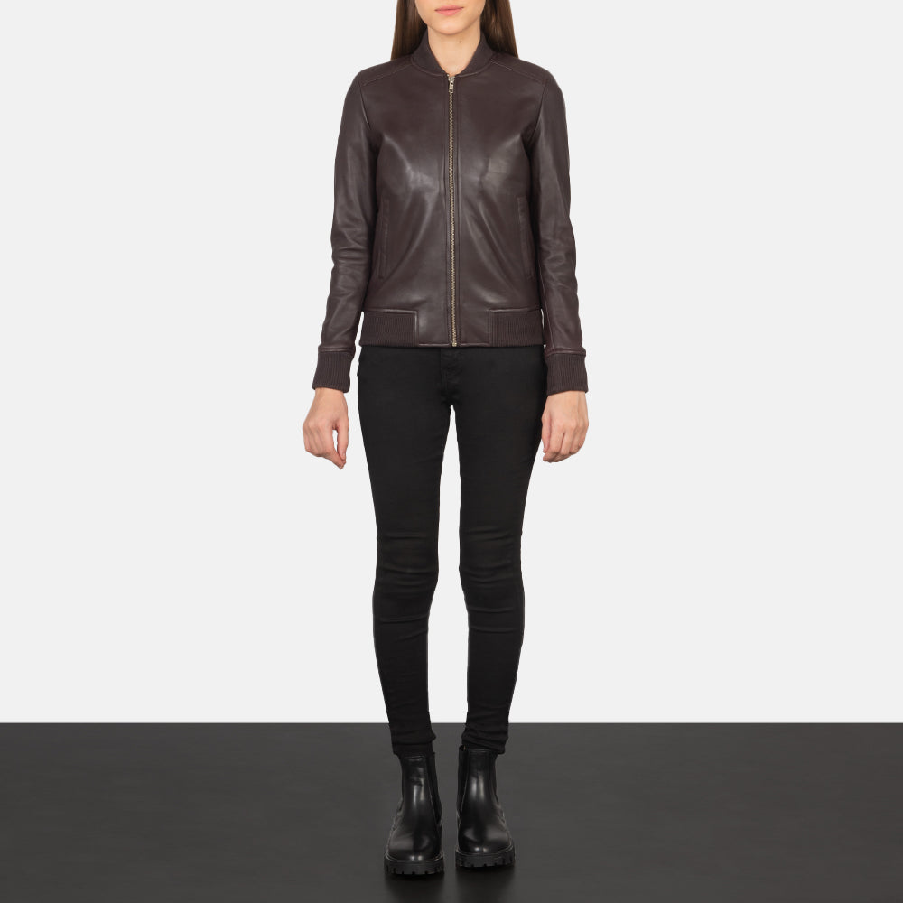 Women's Bliss Bordeaux Blouson Bomber en Cuir pour Femme - Vue de profil avec coupe de manche ergonomique