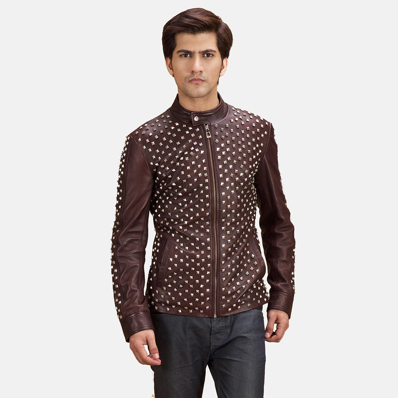 Blix Bono Bordeaux Veste Motard en Cuir pour Homme