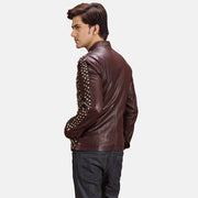 Maroon Sheepskin Leather Biker Jacket - Vue de dos avec coupe ajustée aux épaules &amp; ourlet soigné