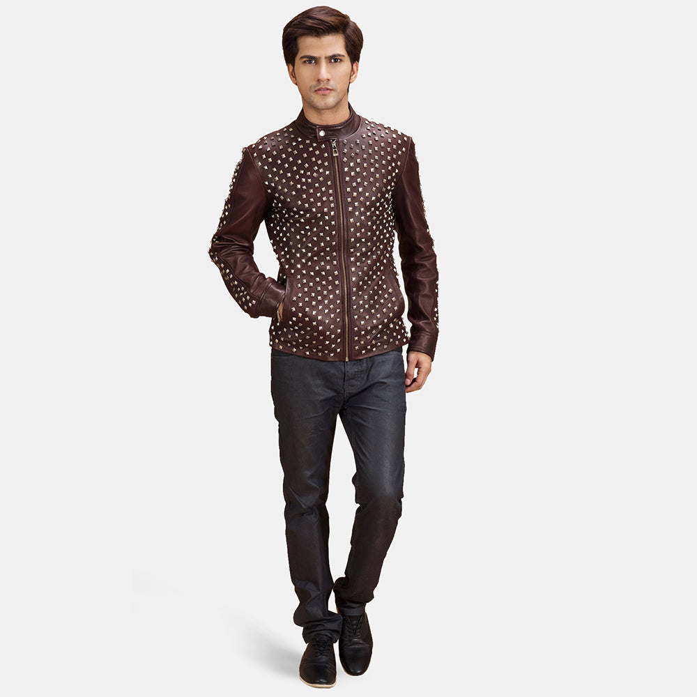 Blix Bono Bordeaux Veste Motard en Cuir pour Homme - Vue de profil avec coupe de manche ergonomique