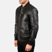 Black Sheepskin Leather Bomber Jacket - Vue de dos avec coupe ajustée aux épaules &amp; ourlet soigné