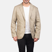Borges Beige Blazer en Cuir pour Homme in Beige Poly-Cotton - Vue de face &amp; silhouette ajustée | Acheter en ligne