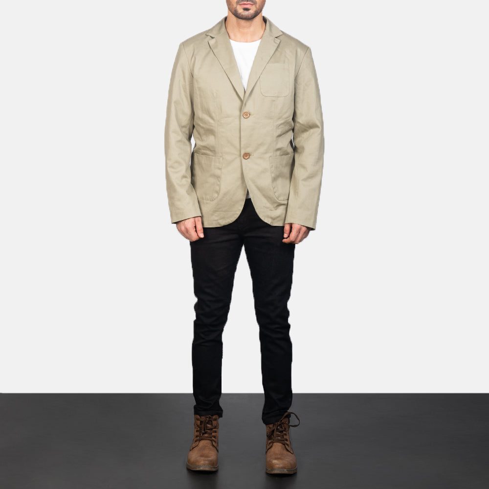 Borges Beige Blazer en Cuir pour Homme - Vue de profil avec coupe de manche ergonomique