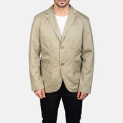 Vue détaillée of Notch &amp; Button Hardware on Borges Beige Blazer en Cuir pour Homme