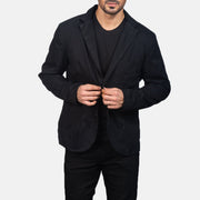 Borges Noir Blazer en Cuir pour Homme in Black Poly-Cotton - Vue de face &amp; silhouette ajustée | Acheter en ligne