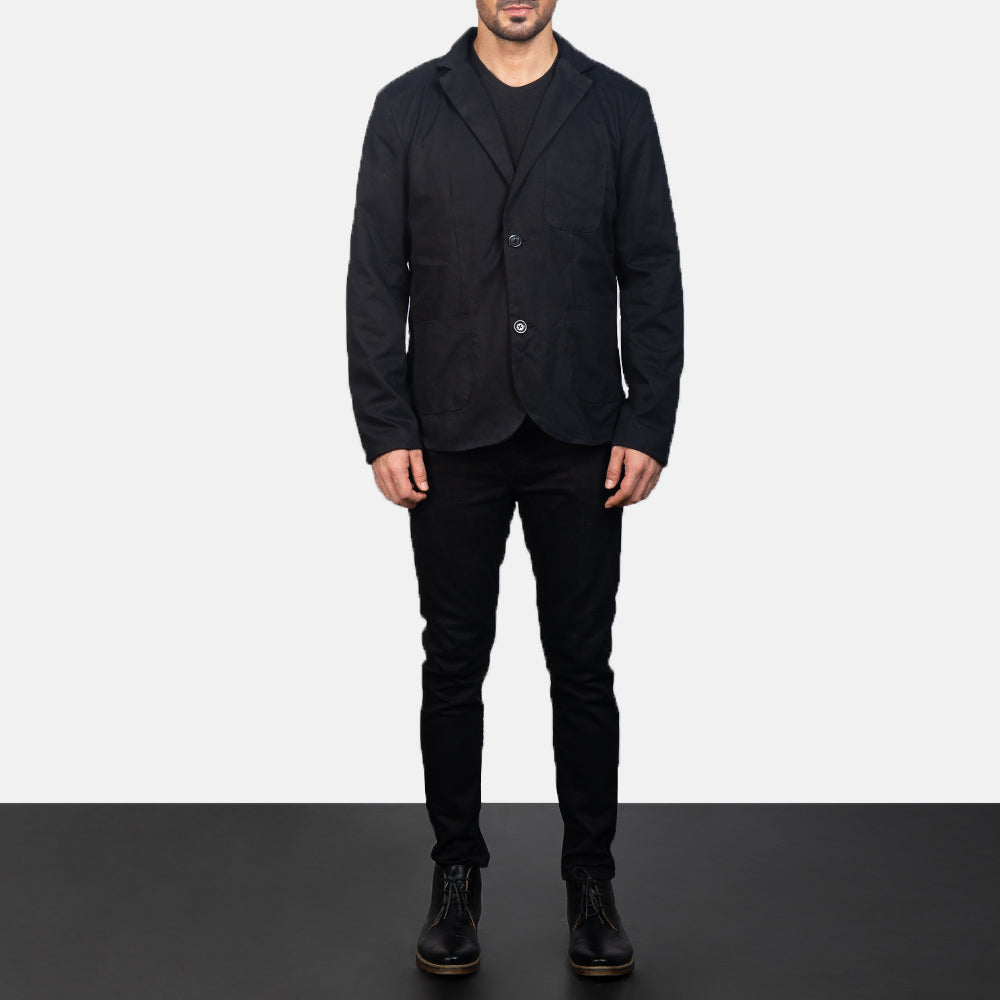 Borges Noir Blazer en Cuir pour Homme - Vue de profil avec coupe de manche ergonomique