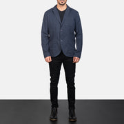Borges Navy Bleu Blazer en Cuir pour Homme - Vue de profil avec coupe de manche ergonomique