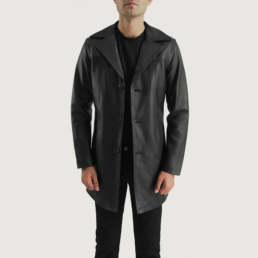 Brawnton Noir Manteau en Cuir pour Homme