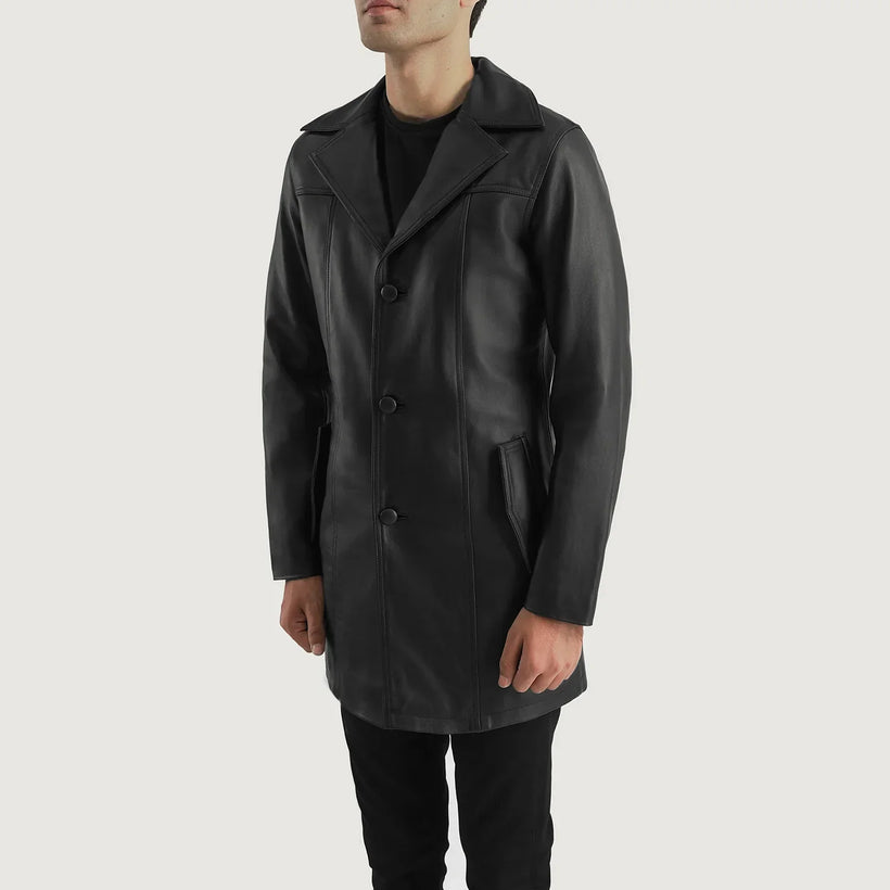 Brawnton Noir Manteau en Cuir pour Homme