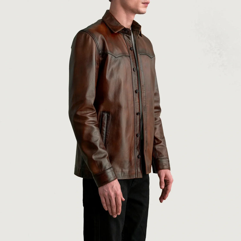 Bronco Patine Usée Marron Leather Shirt pour Homme