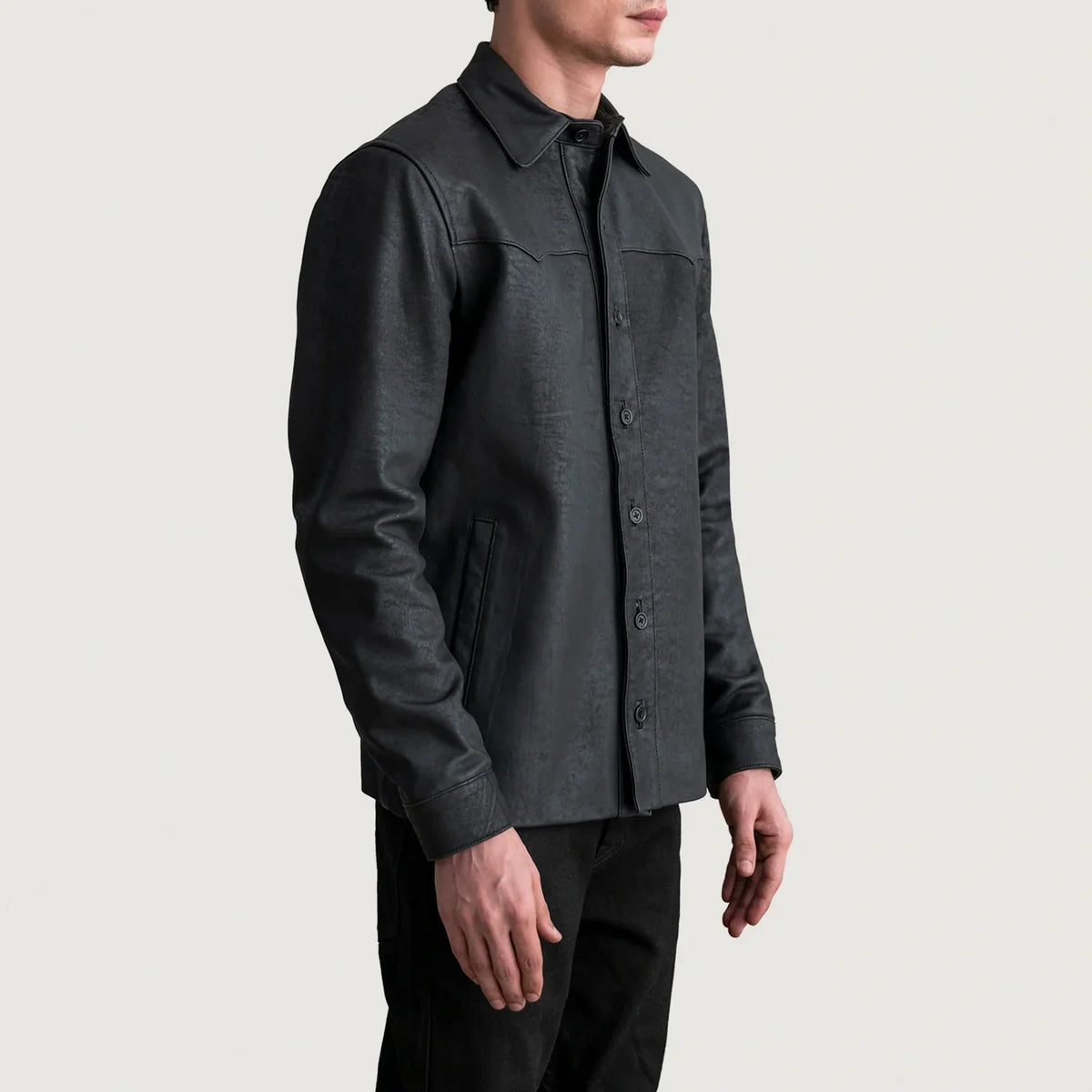 
Tumbled Black Sheepskin leather Jacket - Vue arrière montrant la carrure ajustée et l'ourlet net
