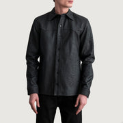 
Bronco Tumbled Noir Leather Shirt pour Homme - Vue de profil mettant en valeur la coupe de manche ergonomique