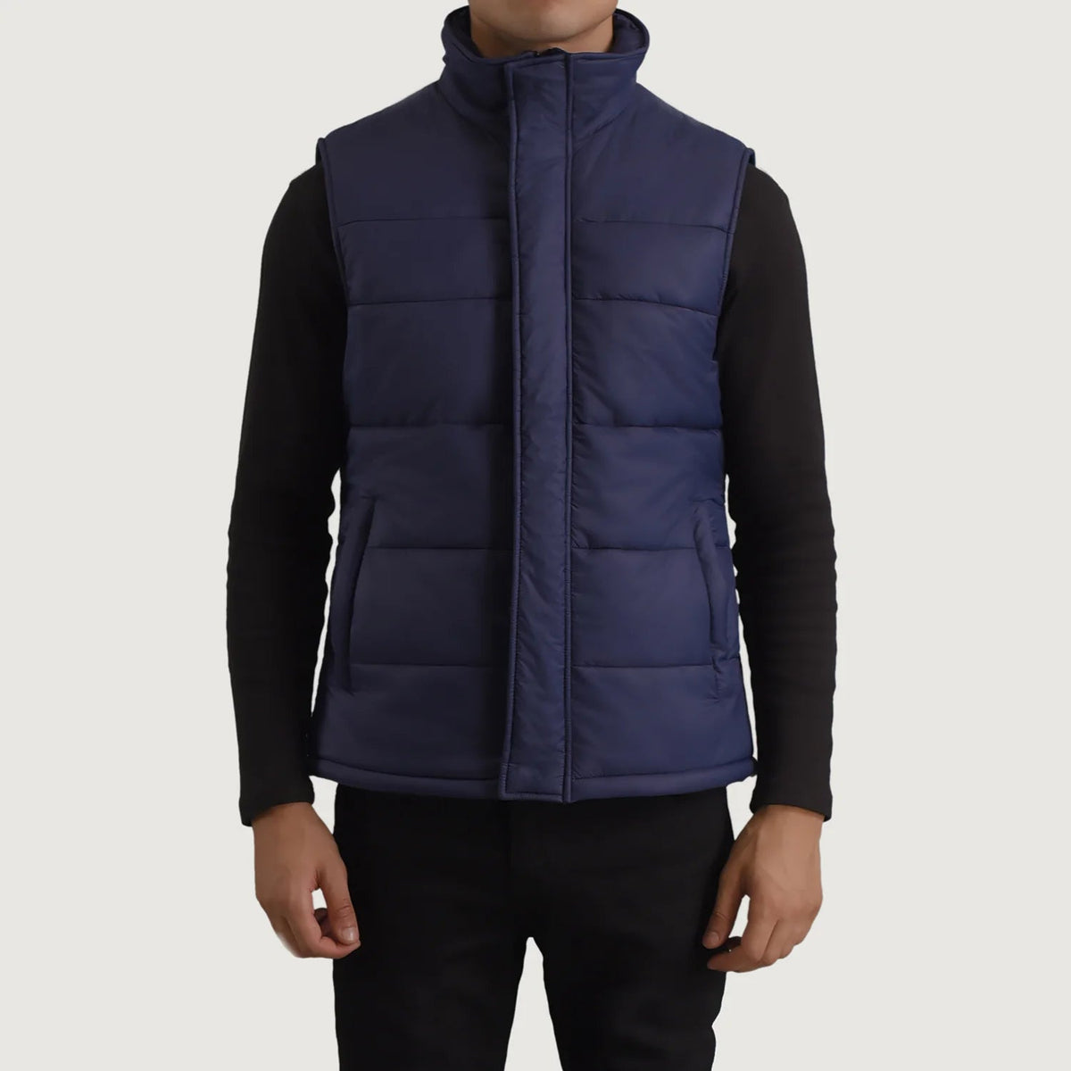 Vue détaillée of Classic Collar &amp; Zipper With Placket Hardware on Bryan Bleu Puffer Vest pour Homme