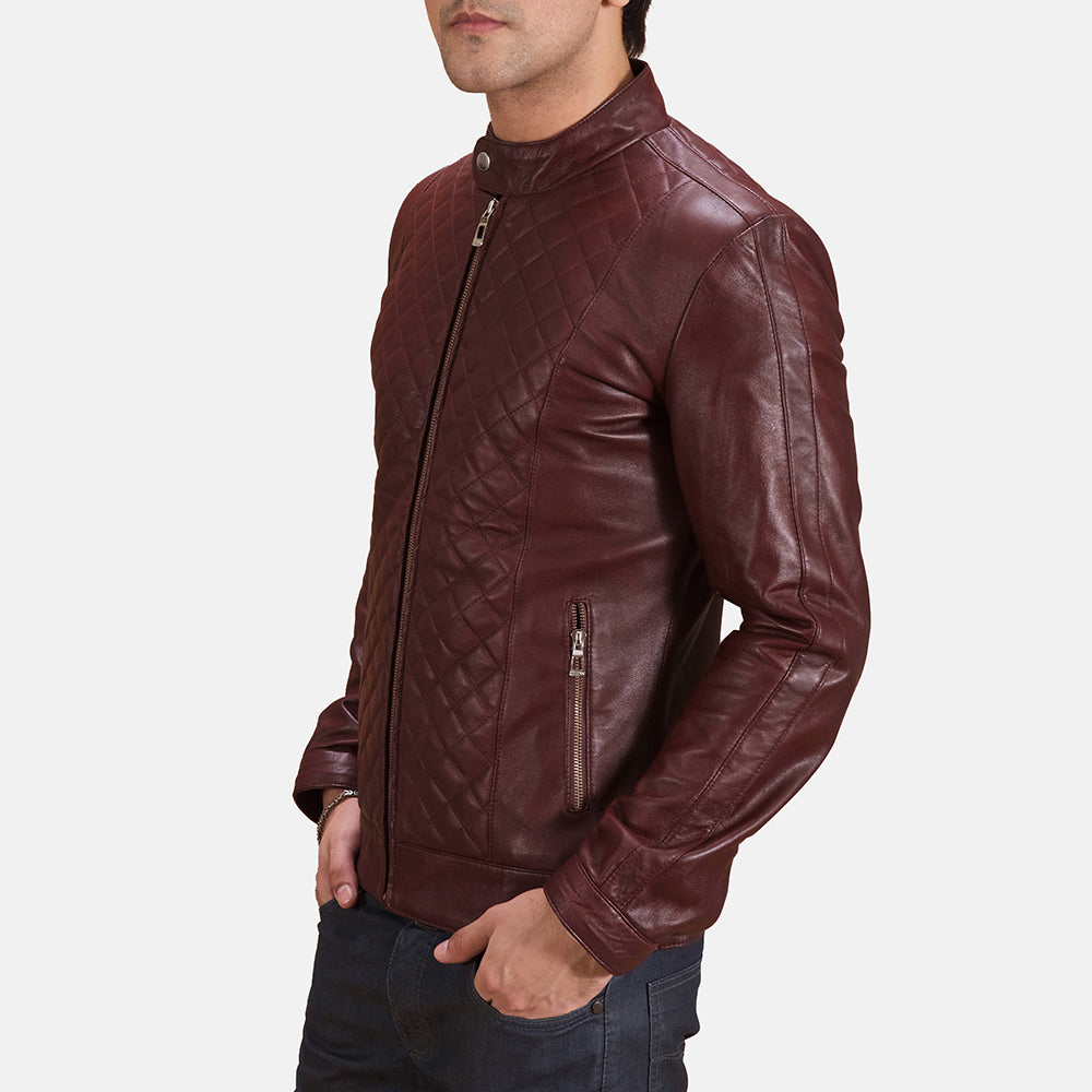 Maroon Sheepskin Leather Biker Jacket - Vue de dos avec coupe ajustée aux épaules &amp; ourlet soigné