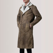 Cai Patine Usée Marron Leather Shearling Manteau en Cuir pour Homme For Men - Vue de profil avec coupe de manche ergonomique