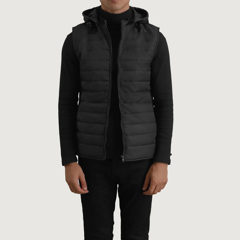 Carlo Noir Hooded Puffer Vest pour Homme