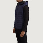 
Blue Full-Grain leather Vest - Vue arrière montrant la carrure ajustée et l'ourlet net