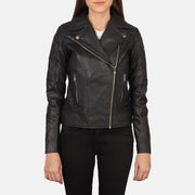 Vue détaillée of Notch &amp; Zipper Hardware on Women's Carolyn Quilted Black Biker Jacket