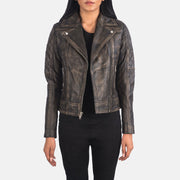 
Carolyn Matelassé Marron Vieilli Veste Motard en Cuir pour Femme - Vue de face & silhouette ajustée | Acheter en ligne