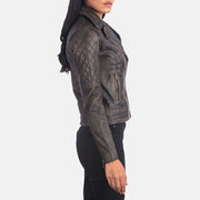 
Carolyn Matelassé Marron Vieilli Veste Motard en Cuir pour Femme - Vue arrière montrant la carrure ajustée et l'ourlet net