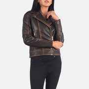 
Vue détaillée of Notch & Zipper Hardware on Carolyn Quilted Vintage Brown Biker Jacket