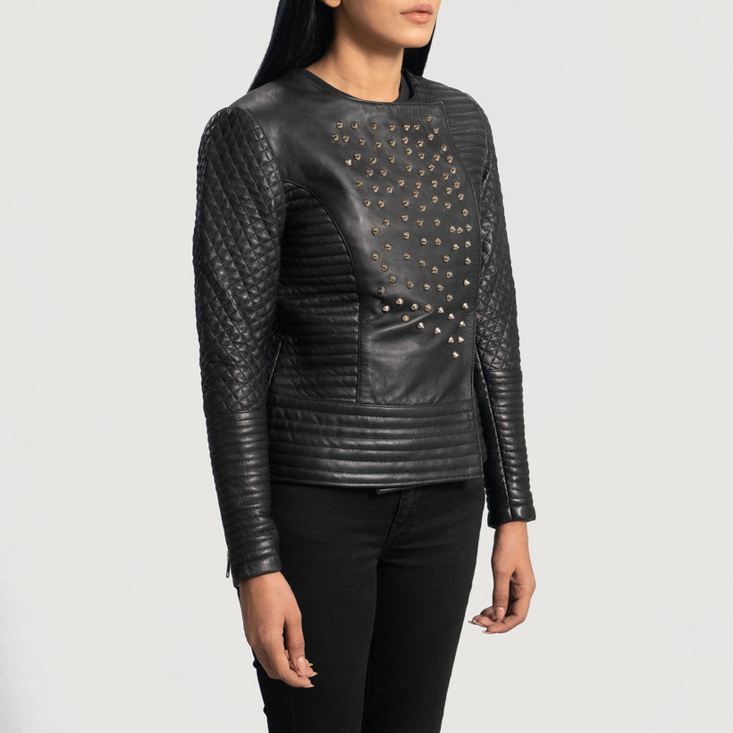 Celeste Studded Noir Veste en Cuir pour Femme