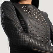 Women's Celeste Studded Noir Veste en Cuir pour Femme - Vue de profil avec coupe de manche ergonomique