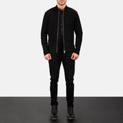Men's Charcoal Noir Suede Veste Motard en Cuir pour Homme - Vue de profil avec coupe de manche ergonomique