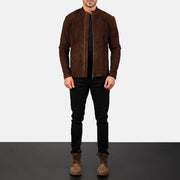 Charcoal Mocha Suede Veste Motard en Cuir pour Homme - Vue de profil mettant en valeur la coupe de manche