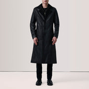 Black Sheepskin leather Coat - Vue de dos avec coupe ajustée aux épaules &amp; ourlet soigné