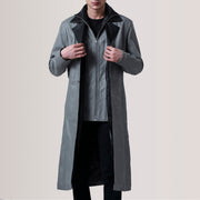 Charlton Gris Leather Single Breasted Manteau en Cuir pour Homme For Men in Grey Sheepskin Leather - Vue de face &amp; silhouette ajustée | Acheter en ligne