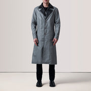 Grey Sheepskin leather Coat - Vue de dos avec coupe ajustée aux épaules &amp; ourlet soigné