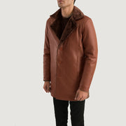 Brown Sheepskin Burnishing Winter Jacket - Vue de dos avec coupe ajustée aux épaules &amp; ourlet soigné