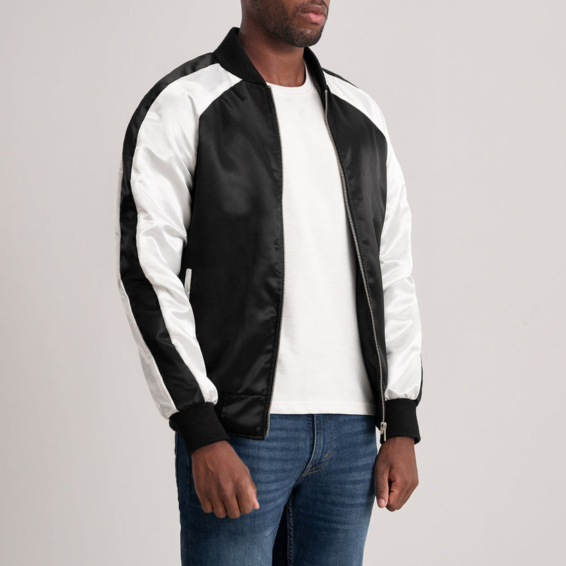 Clarke Noir Varsity Veste en Cuir pour Homme