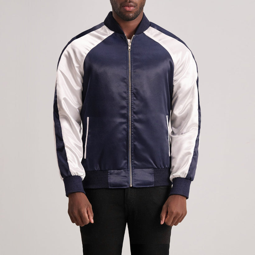 Clarke Bleu Varsity Veste en Cuir pour Homme