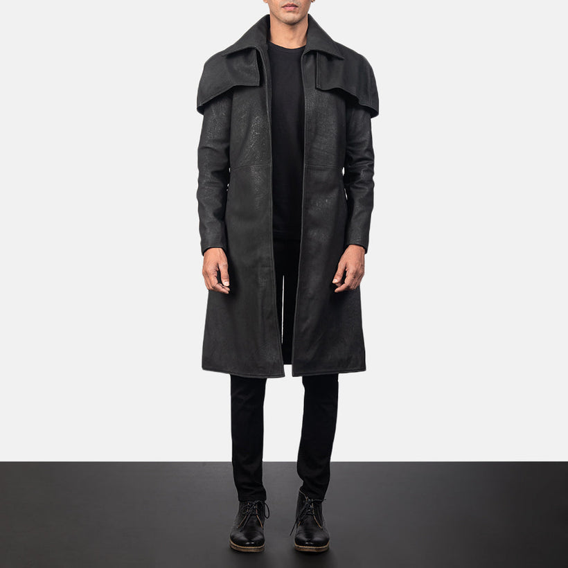 Classic Patine Usée Noir Leather Duster pour Homme