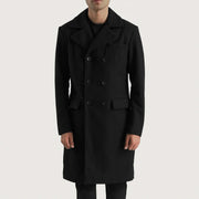 Men's Claud Black Wool Double Breasted Coat in Black Synthetic Wool - Vue de face &amp; silhouette ajustée | Acheter en ligne