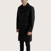 Black Synthetic Wool Trench Coat - Vue de dos avec coupe ajustée aux épaules &amp; ourlet soigné