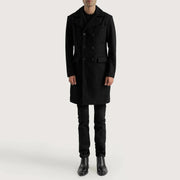 Men's Claud Black Wool Double Breasted Coat - Vue de profil avec coupe de manche ergonomique