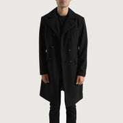 Vue détaillée of Notch &amp; Button Hardware on Men's Claud Black Wool Double Breasted Coat