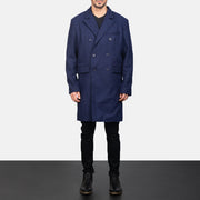 Blue Wool Double Breasted Coat - Vue de profil mettant en valeur la coupe de manche