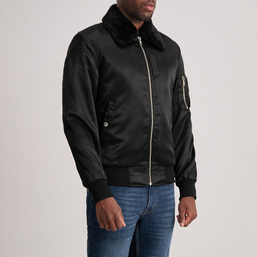 Clyde B-1-5 Noir Blouson Bomber en Cuir pour Homme