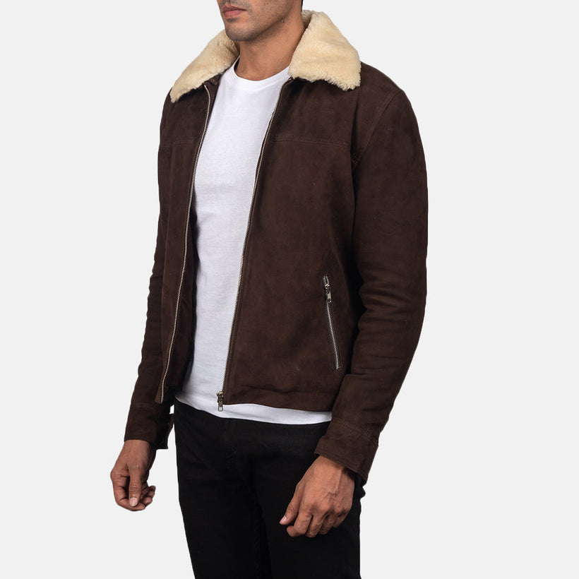 Coffner Marron Shearling Fur Veste en Cuir pour Homme
