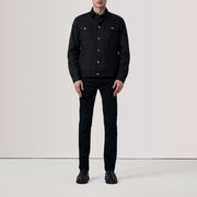 
Black Waxed Cotton Canvas Leather Jacket - Vue arrière montrant la carrure ajustée et l'ourlet net