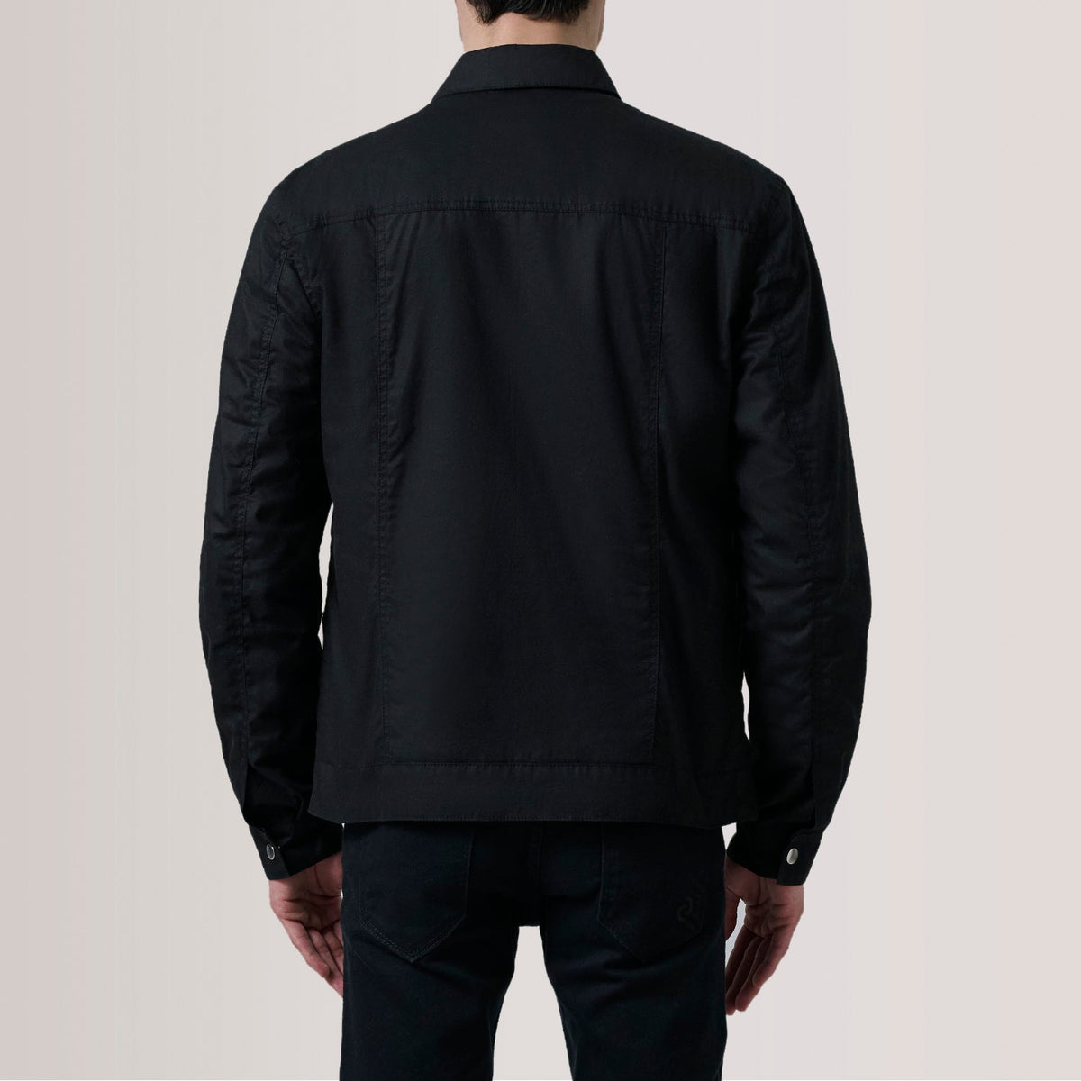 
Vue détaillée of Classic Collar & Snap Button Hardware on Colberto Noir Waxed Canvas Trucker Veste en Cuir pour Homme For Men