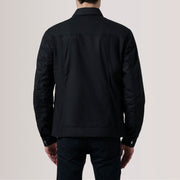 
Vue détaillée of Classic Collar & Snap Button Hardware on Colberto Noir Waxed Canvas Trucker Veste en Cuir pour Homme For Men