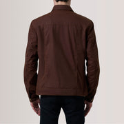 Vue détaillée of Classic Collar &amp; Snap Button Hardware on Colberto Marron Waxed Canvas Trucker Veste en Cuir pour Homme For Men