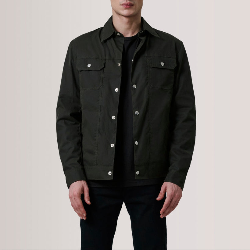Colberto Olive Waxed Canvas Trucker Veste en Cuir pour Homme